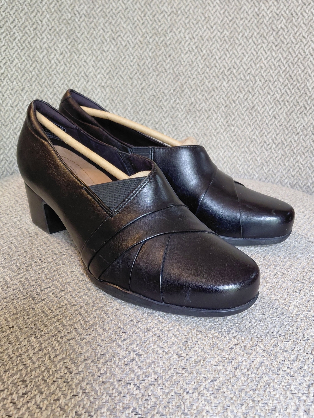 Clarks Black Low Block Heel Slip-On Pumps